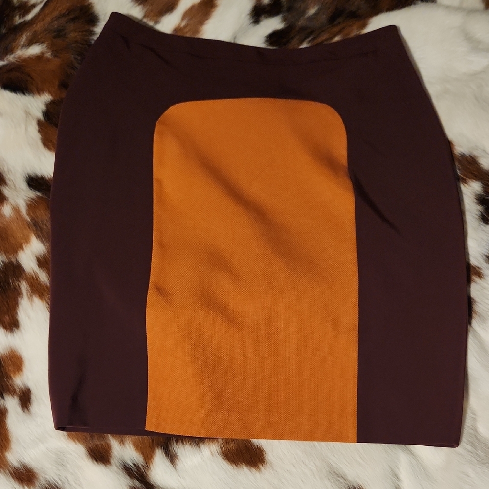 Bianca Nygard Colorblock Mini Skirt in Burgundy and Orange Sz 8